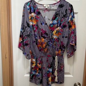 Umgee Purple Floral Wrap Tunic with Multicolor Bouquet Jumper/Romper.